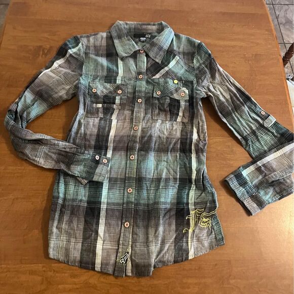 Fox button up plaid womens medium - Picture 1 of 5